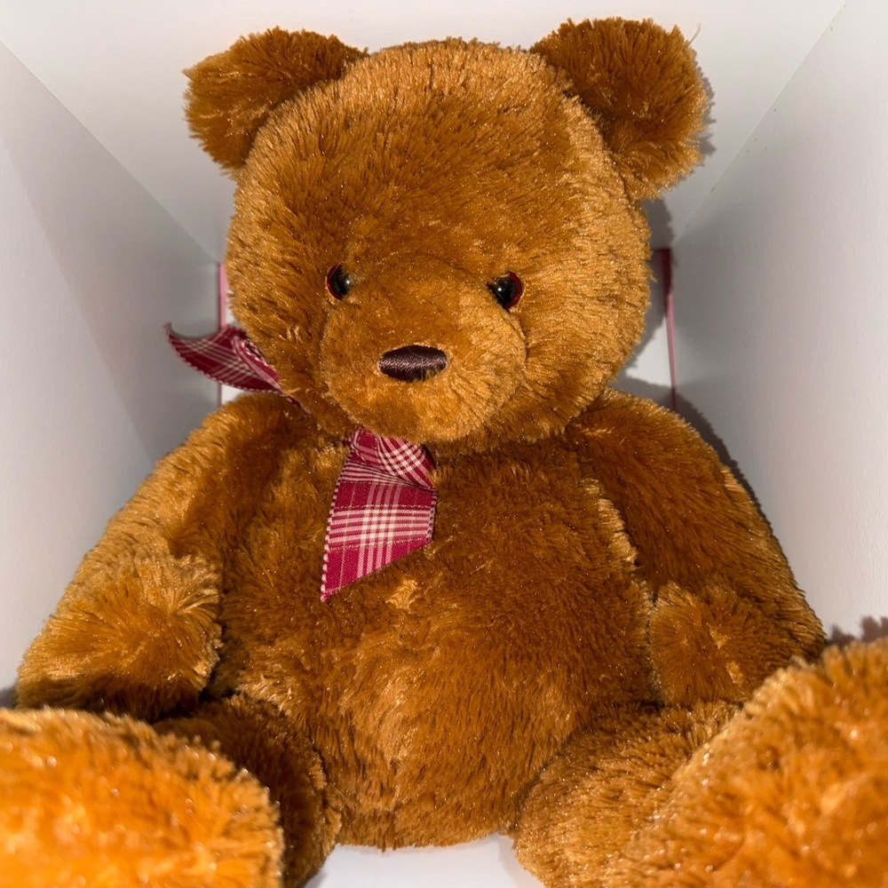 Gund Brown Teddy Bear with Red Plaid Bow